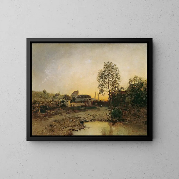 Landschap met vijver en bomen - Robert Russ — ingelijst kunstwerk aan de muur