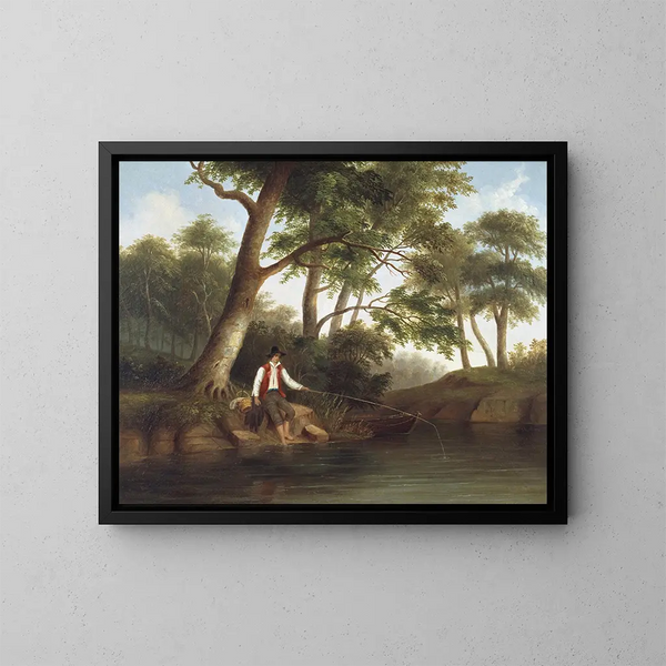 van een man die vist - Robert S. Duncanson | S reproduktie — ingelijst kunstwerk aan de muur