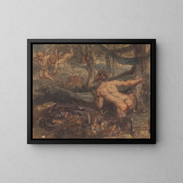 Pan espionnant achter een boom een putto die pijlen afschiet - Robert Smirke — ingelijst kunstwerk aan de muur