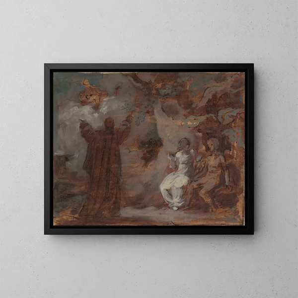 Prospero die een masker oproept voor Ferdinand en Miranda - Robert Smirke — ingelijst kunstwerk aan de muur