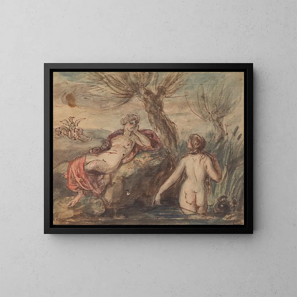 van Twee vrouwen die genieten van hun tijd bij een beek - Robert Smirke — ingelijst kunstwerk aan de muur