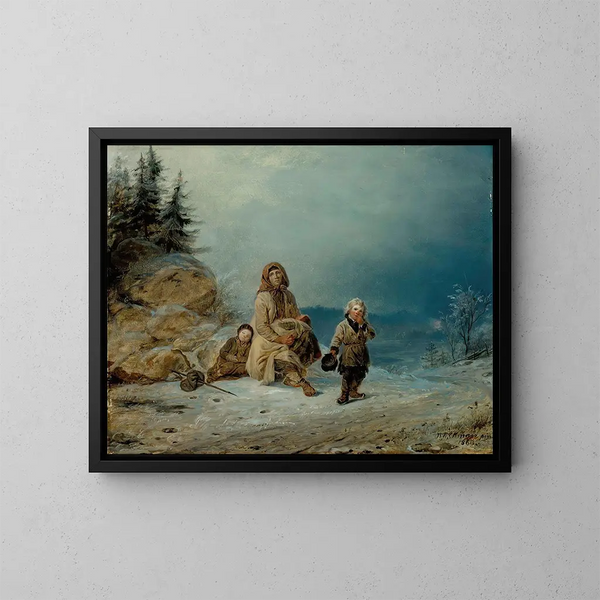 Familie van bedelaars op de weg - Robert Wilhelm Ekman — ingelijst kunstwerk aan de muur