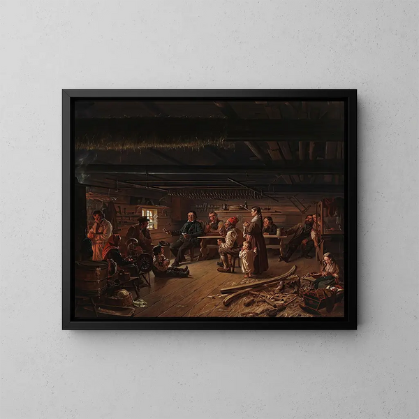 Pentti Lyytinen reciteert gedichten in een cottage in Savo - Robert Wilhelm Ekman — ingelijst kunstwerk aan de muur