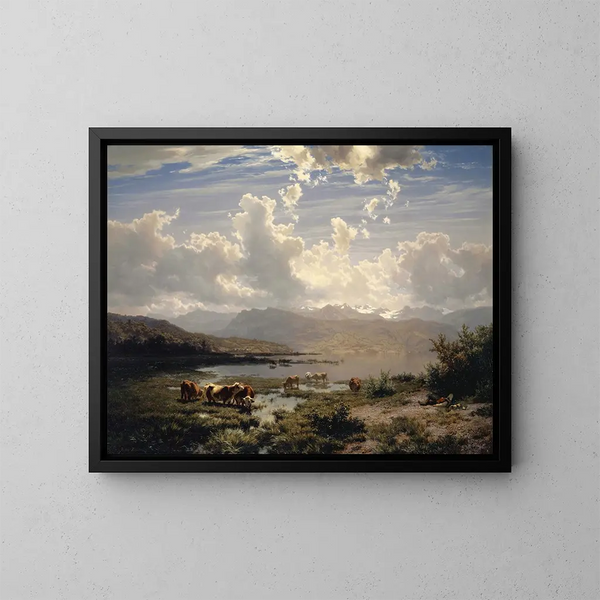 Landschap aan het Lucerne-meer - Robert Zünd — ingelijst kunstwerk aan de muur