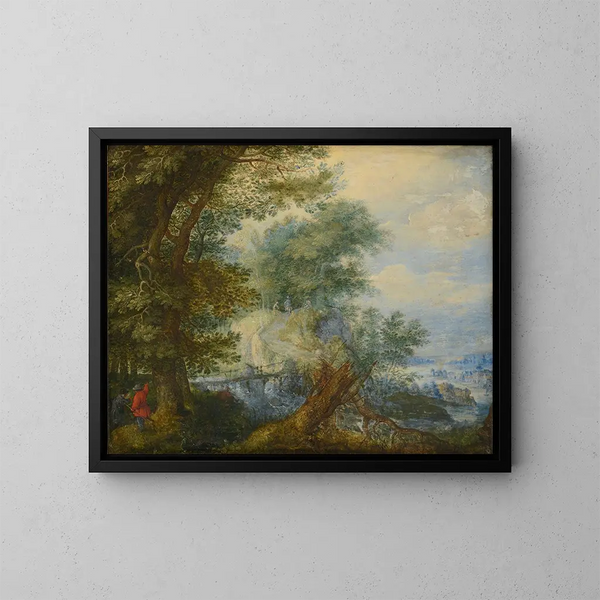 Landschap met jagers - Roelant Savery — ingelijst kunstwerk aan de muur