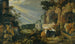 Paradijselijk landschap schilderij met paarden, koeien, geiten en herders - Roelant Savery — weergave van het kunstwerk