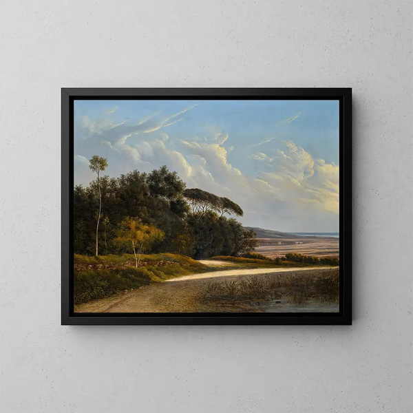 Een uitzicht op het Romeinse landschap met de aquaduct van Claudius - School van Rome — ingelijst kunstwerk aan de muur