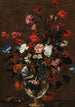 Œillets et autres fleurs dans un vase en verre - Ecole de Rome — weergave van het kunstwerk