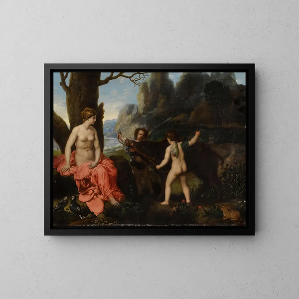 van de schilderij met putti die Venus de everzwijn tonen dat Adonis heeft gedood - School van Rome — ingelijst kunstwerk aan de muur