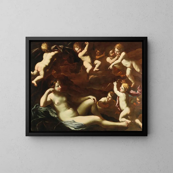 Venus en Cupido met lentekransen - School van Rome — ingelijst kunstwerk aan de muur