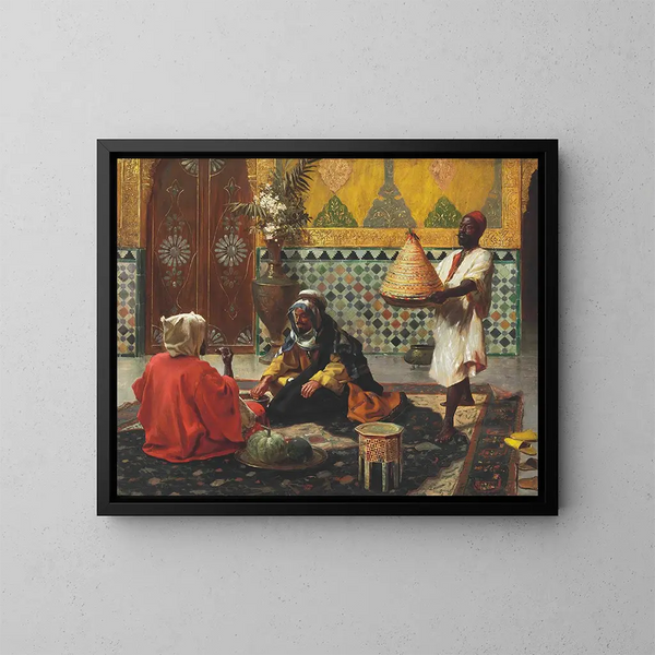 Een middaggesprek - Rudolf Ernst — ingelijst kunstwerk aan de muur