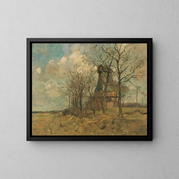 De molen van Wedel onder de bomen - Rudolf Hückner — ingelijst kunstwerk aan de muur