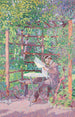 man lezend in een pergola - Rudolf Junk — weergave van het kunstwerk