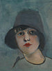 Portret van een dame met hoed - Rudolf Kremlička — weergave van het kunstwerk