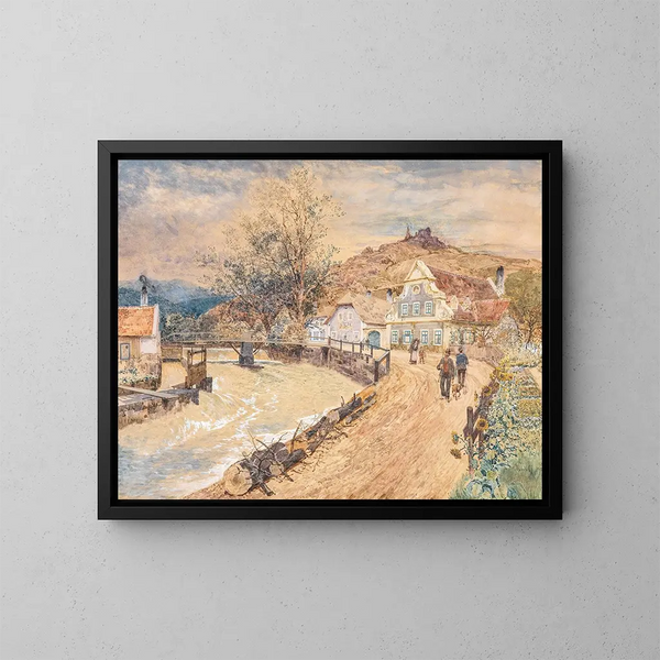 Motief van de Wachau met de ruïne van Dürnstein - Rudolf Weber — ingelijst kunstwerk aan de muur