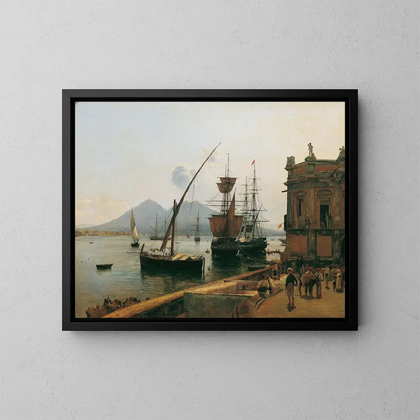 De haven van Napels met de Vesuvius - Rudolf von Alt — ingelijst kunstwerk aan de muur