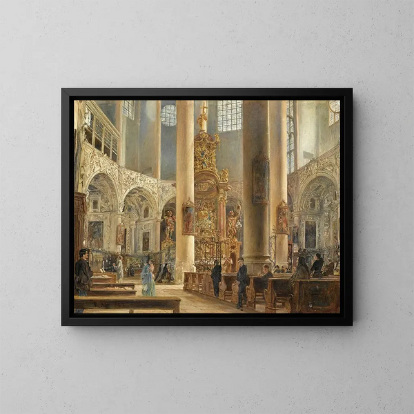 binnenkant van de Franciscanenkirche in Salzburg - Rudolf von Alt — ingelijst kunstwerk aan de muur