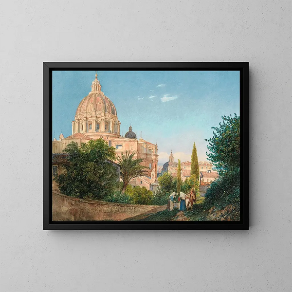 Sint-Pieter vanaf de tuin van Vaticaan - Rudolf von Alt — ingelijst kunstwerk aan de muur