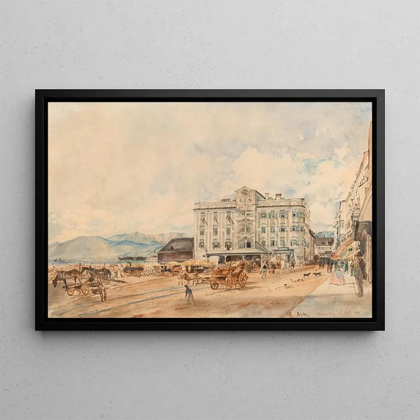 L'Hôtel de ville de Gmunden - Rudolf von Alt — ingelijst kunstwerk aan de muur