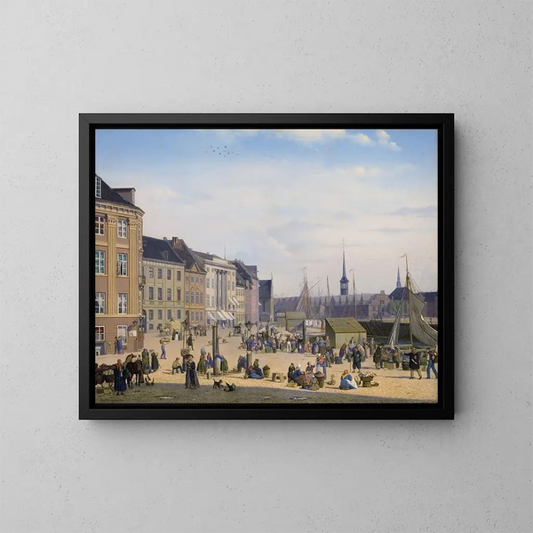 Plaats Hjbro, een markt in Kopenhagen - Sally Henriques — ingelijst kunstwerk aan de muur