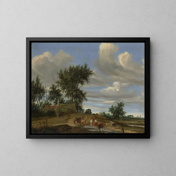 Een landweg - Salomon van Ruysdael — ingelijst kunstwerk aan de muur