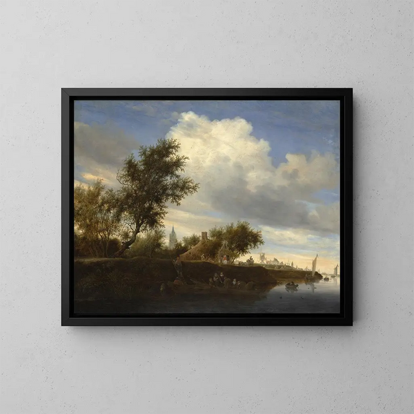Ferry près de Gorinchem - Salomon van Ruysdael — ingelijst kunstwerk aan de muur