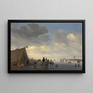 Salomon van Ruysdael - Skaters on the frozen river Lek the town of Vianen beyond.webp