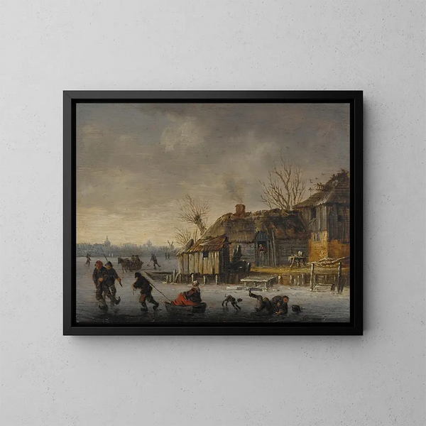 Winterlandschap met schaatsers - Salomon van Ruysdael — ingelijst kunstwerk aan de muur