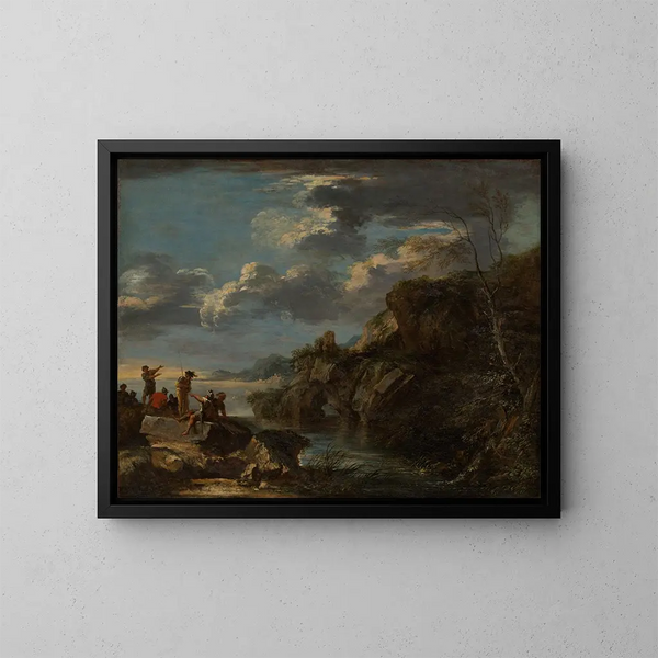Bende op een rotsachtige kust - Salvator Rosa — ingelijst kunstwerk aan de muur