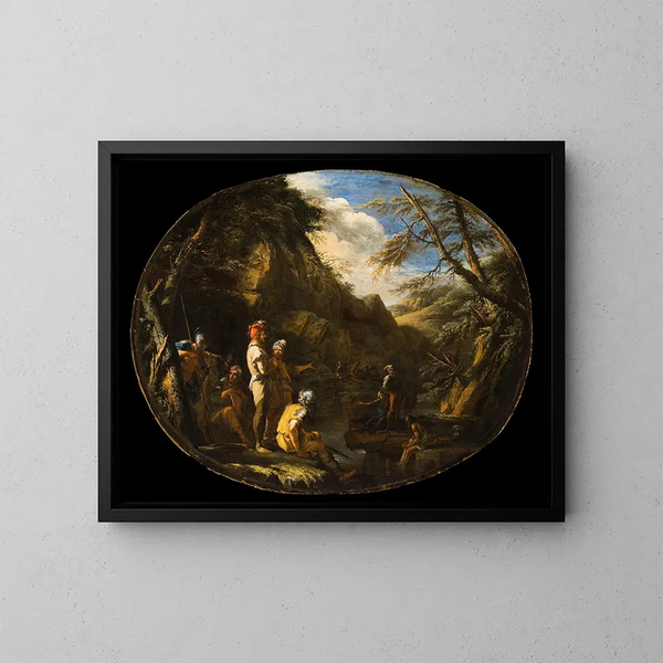 Landschap met gewapende mannen - Salvator Rosa — ingelijst kunstwerk aan de muur