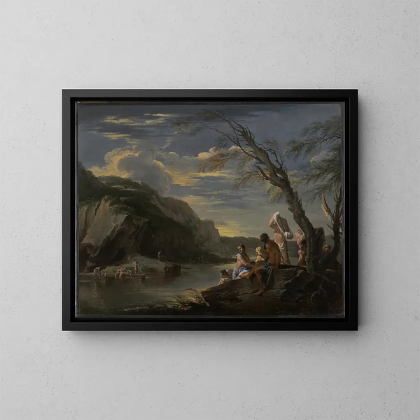 Landschap met zwemmers - Salvator Rosa — ingelijst kunstwerk aan de muur