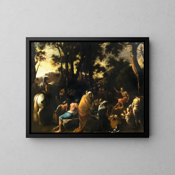 Het Toespraak van Sint Johannes de Doper - Salvator Rosa — ingelijst kunstwerk aan de muur