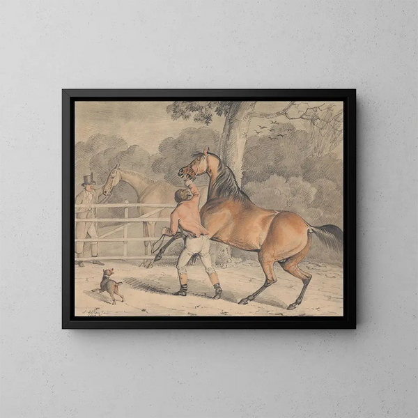 Proberen van de merrie - Samuel Alken — ingelijst kunstwerk aan de muur