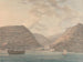 Man van oorlog voor anker in de haven, bergen op de achtergrond - Samuel Davis — weergave van het kunstwerk