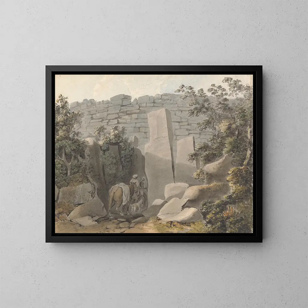 Autochtone en ruiter bij een ruïne - Samuel Davis — ingelijst kunstwerk aan de muur