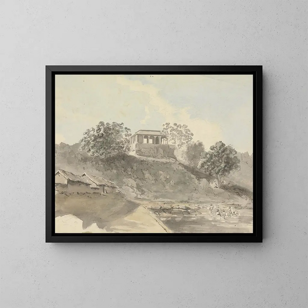 Rivierscène met gebouwen - Samuel Davis — ingelijst kunstwerk aan de muur