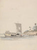 Vue sur la rivière avec une jonque près de Rajmahal - Samuel Davis — weergave van het kunstwerk