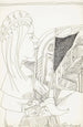 a figure with long hair and a crown on her head in profile facing right - Samuel Jessurun de Mesquita — artwork view