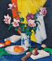 Rozen rood en roze, oranje en waaier - Samuel John Peploe — weergave van het kunstwerk