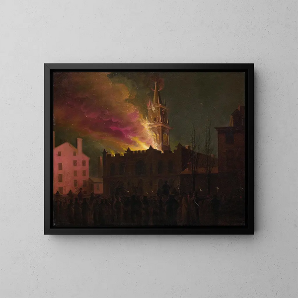 Vlammen van de vrijmetselaarsloge aan Chestnut Street, Philadelphia, Pennsylvania - Samuel Jones — ingelijst kunstwerk aan de muur