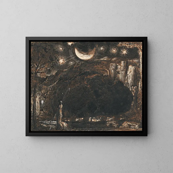 Een herder en zijn kudde onder de maan en de sterren - Samuel Palmer — ingelijst kunstwerk aan de muur