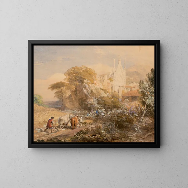 van het veld en het klooster van La Vocatella nabij Corpo di Cava - Samuel Palmer — ingelijst kunstwerk aan de muur
