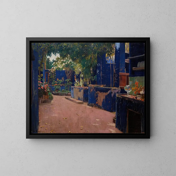 Binnenplaats blauw in Arenys de Munt - Santiago Rusiñol — ingelijst kunstwerk aan de muur