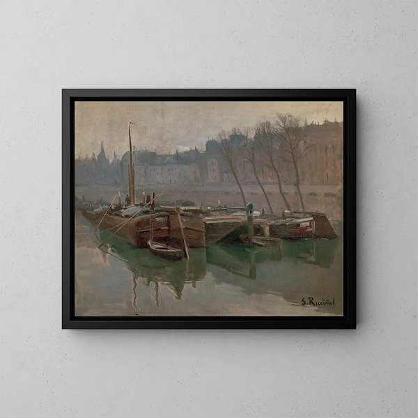 Boten op de Seine - Santiago Rusiñol — ingelijst kunstwerk aan de muur