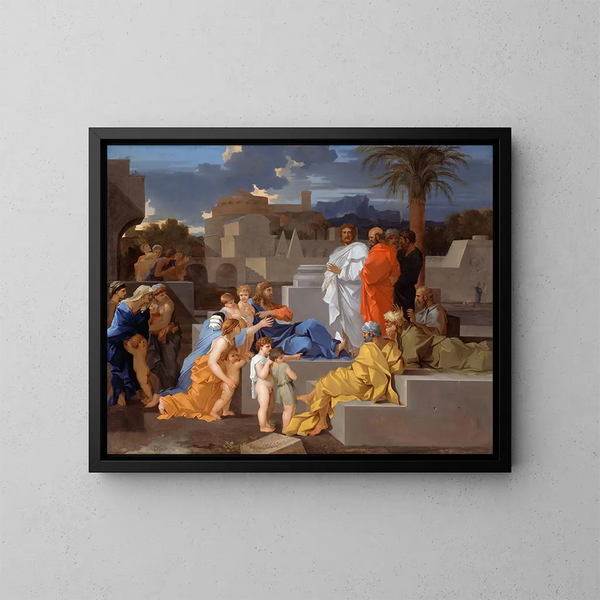 De Christus en de kinderen - Sébastien Bourdon — ingelijst kunstwerk aan de muur