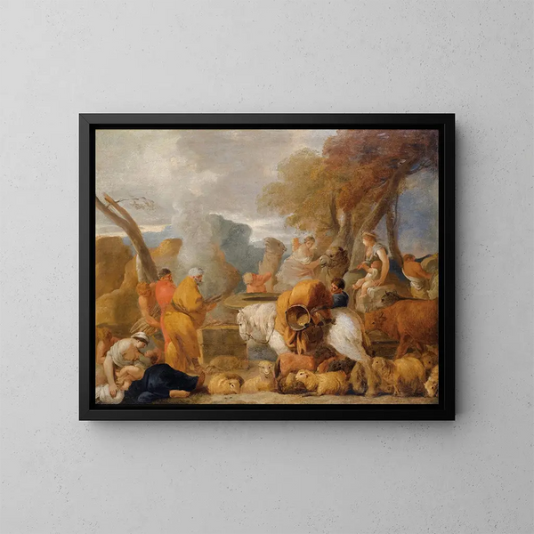 Offeringscène - Sébastien Bourdon — ingelijst kunstwerk aan de muur