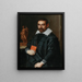 Portret van een heer in drie kwart, houdend een boek met een standbeeld op de achtergrond - School van Bergamo — ingelijst kunstwerk aan de muur
