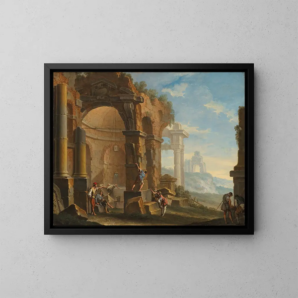 van een fantasie met pratende figuren tussen klassieke ruïnes - Sebastiano Ricci — ingelijst kunstwerk aan de muur