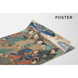 Sept figures féminines, deux parapluies - Utagawa Kuniyoshi | Reproduction Tableau Décoration murale affiche copie