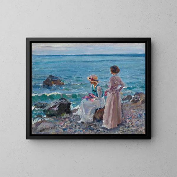 Vrouwen aan de rand van de zee - Sergei Arsenevich Vinogradov — ingelijst kunstwerk aan de muur